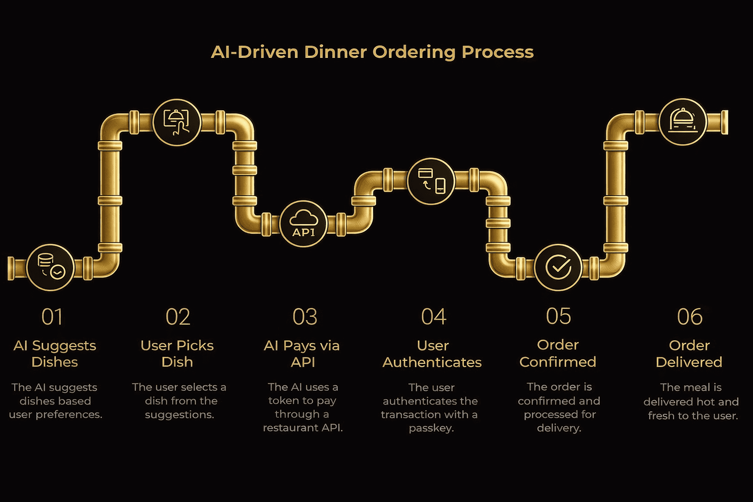 Visa AI agent payments flow: AI suggests options, initiates checkout through API, user authenticates via passkey, and payment is confirmed.